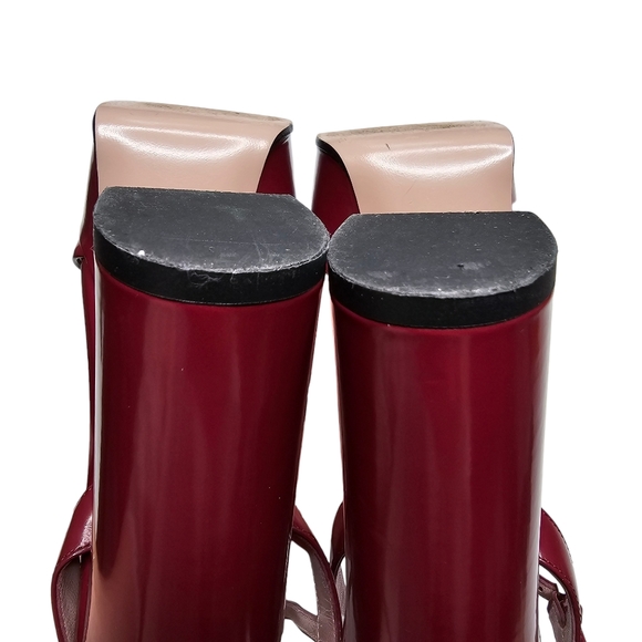 Gucci Claudie Burgundy Red Leather Size 38 Horsebit Platform Block Heel Sandals - Picture 12 of 14
